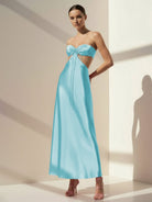 Nadine | PInk Strapless Back Tie Satin A - line Prom Dress - KissProm