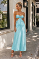 Aqua Sweetheart Back Tie Satin A-line Prom Dress - Kissprom