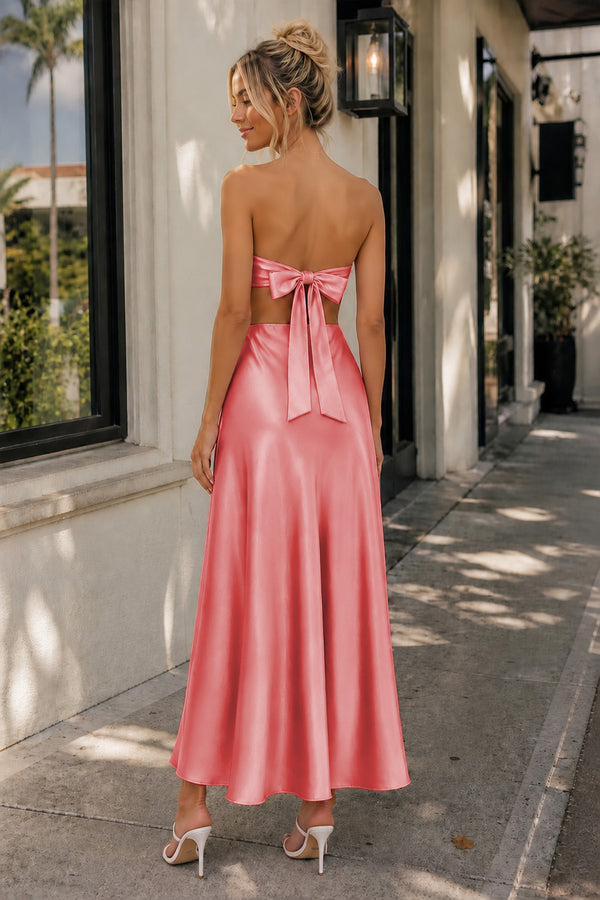 Coral Pink Sweetheart Back Tie Satin A-line Prom Dress - Kissprom
