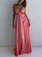 Nadine | Coral Strapless Back Tie Satin A - line Prom Dress - KissProm
