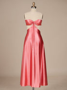 Nadine | Coral Strapless Back Tie Satin A - line Prom Dress - KissProm