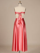 Nadine | Coral Strapless Back Tie Satin A - line Prom Dress - KissProm