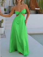 Nadine | Green Strapless Back Tie Satin A - line Prom Dress - KissProm