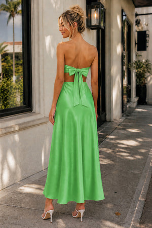 Green Sweetheart Back Tie Satin A-line Prom Dress - Kissprom