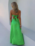 Nadine | Green Strapless Back Tie Satin A - line Prom Dress - KissProm