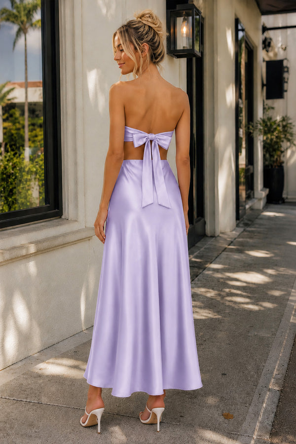 Lavender Sweetheart Back Tie Satin A-line Prom Dress - Kissprom
