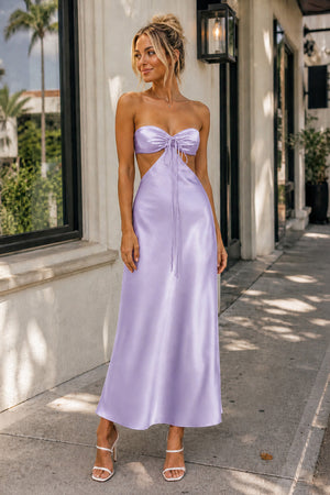Lavender Sweetheart Back Tie Satin A-line Prom Dress - Kissprom