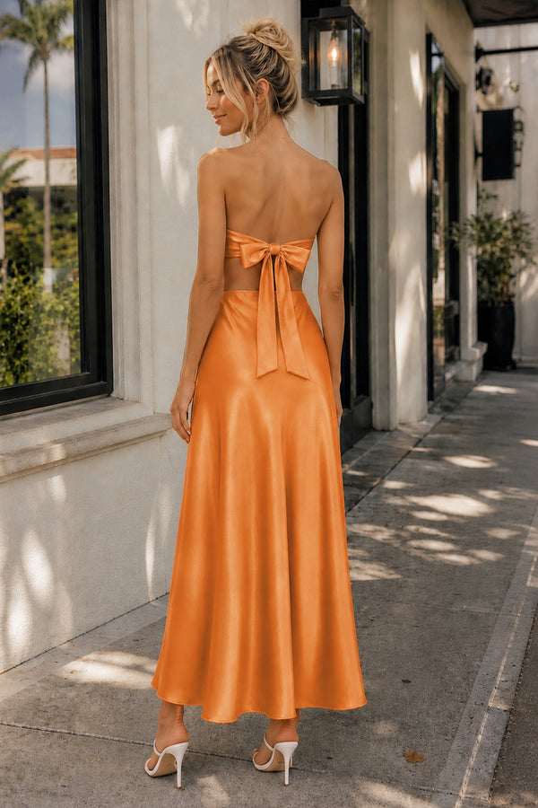 Orange Sweetheart Back Tie Satin A-line Prom Dress - Kissprom