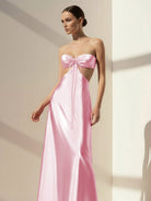 Nadine | PInk Strapless Back Tie Satin A - line Prom Dress - KissProm