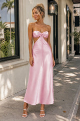 Nadine | PInk Strapless Back Tie Satin A - line Prom Dress - KissProm