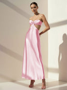 Nadine | PInk Strapless Back Tie Satin A - line Prom Dress - KissProm