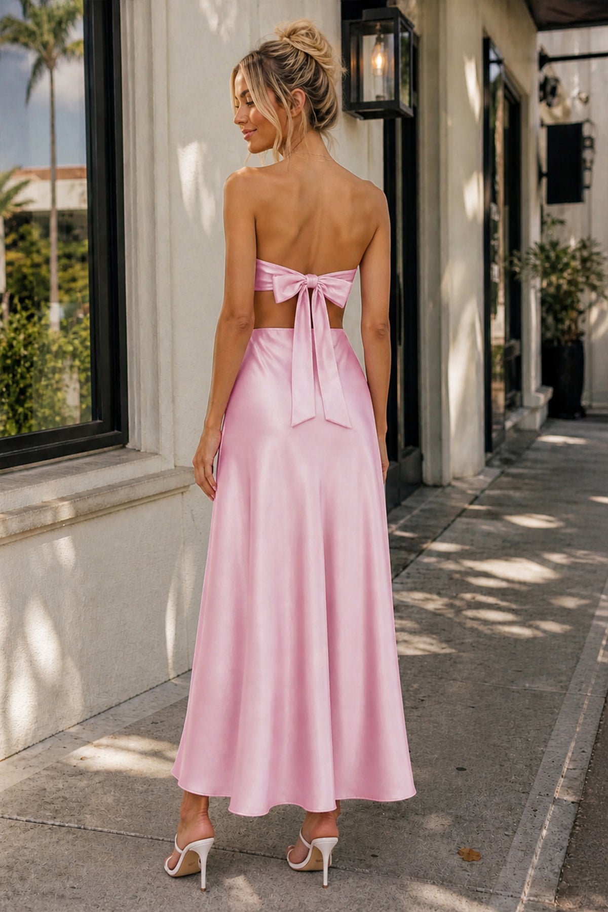 strapless open back dress Simple Pink Satin A-line Prom Dresses Party Gown With Pockets chp0025 –  cherishgirls main image 0