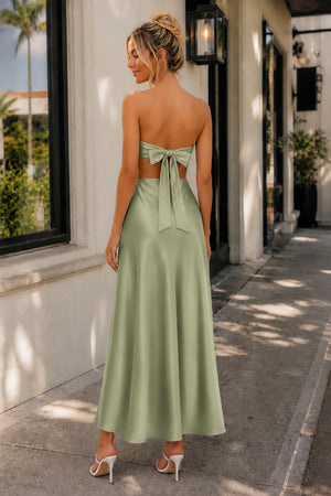 Sage Green Sweetheart Back Tie Satin A-line Prom Dress - Kissprom