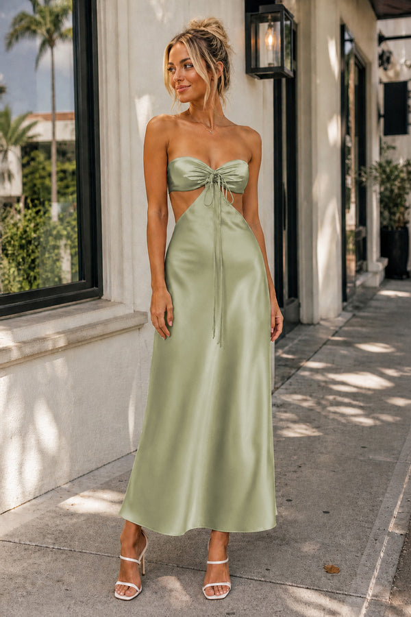Sage Green Sweetheart Back Tie Satin A-line Prom Dress - Kissprom