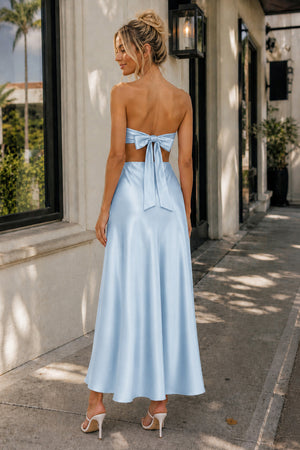 Sky Blue Sweetheart Back Tie Satin A-line Prom Dress - Kissprom