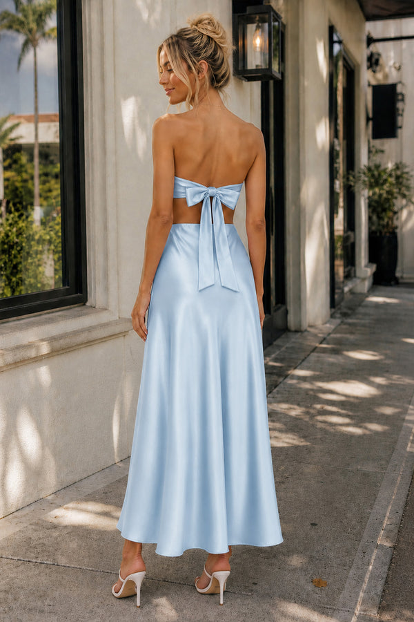 Sky Blue Sweetheart Back Tie Satin A-line Prom Dress - Kissprom
