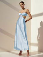 Nadine | PInk Strapless Back Tie Satin A - line Prom Dress - KissProm