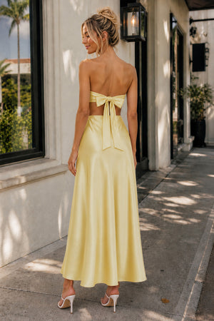 Yellow Sweetheart Back Tie Satin A-line Prom Dress - Kissprom