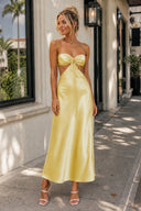 Yellow Sweetheart Back Tie Satin A-line Prom Dress - Kissprom