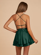 Naevira | Dark Green - A Line Cowl Neck Satin Short Homecoming Dresses - KissProm