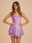 Naevira | Lilac - A Line Cowl Neck Satin Short Homecoming Dresses