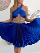 Naida | Royal Blue - A Line Halter Satin Pleasted Cut Out Homecoming Dresses