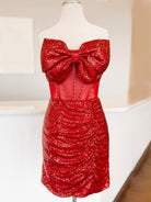 Nalie | Red - Bodycon Strapless Sequined Homecoming Dresses With Bow