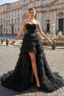 Black Strapless High Low Ruffles Tulle Prom Dress - KissProm