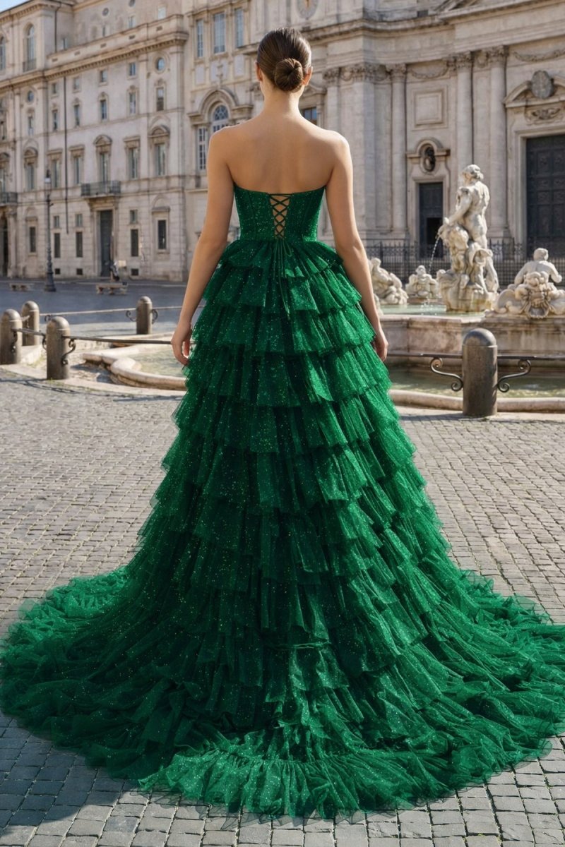 slim fit dress slacks Dark Green Tulle A Line Prom Dresses, Evening Gowns, SP671 main image 1