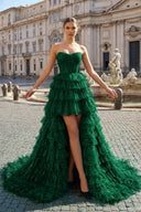 Black Strapless High Low Ruffles Tulle Prom Dress - KissProm