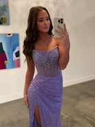 Narcissa | Strapless Mermaid Long Sequins Prom Dress With Split - KissProm