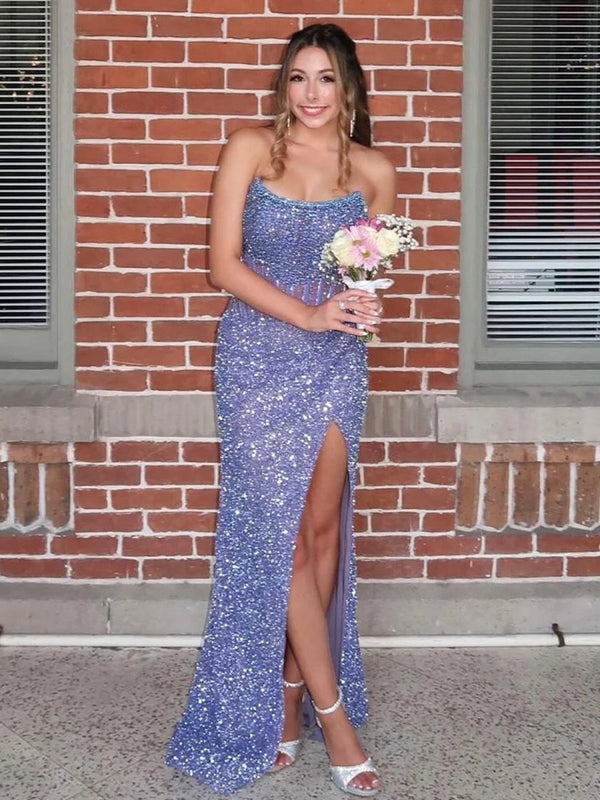 Narcissa | Strapless Mermaid Long Sequins Prom Dress With Split