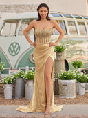 Strapless Mermaid Long Sequins Prom Dress With Split – Prom Dress by KissProm | Available at KissProm