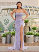 Strapless Mermaid Long Sequins Prom Dress With Split – Prom Dress by KissProm | Available at KissProm