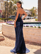 Narcissa | Strapless Mermaid Long Sequins Prom Dress With Split