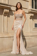 Strapless Mermaid Long Sequins Prom Dress With Split – Prom Dress by KissProm | Available at KissProm