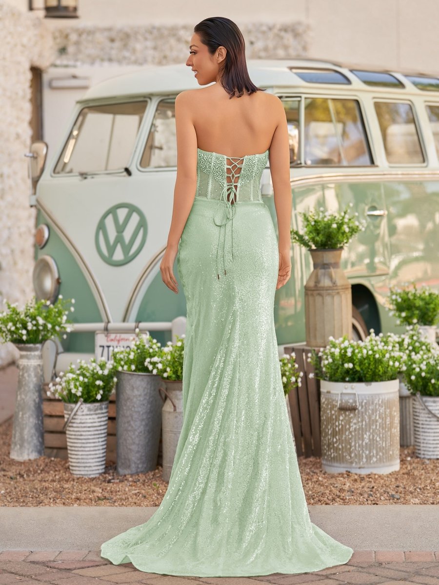 Narcissa | Strapless Mermaid Long Sequins Prom Dress With Split