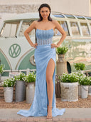 Strapless Mermaid Long Sequins Prom Dress With Split – Prom Dress by KissProm | Available at KissProm