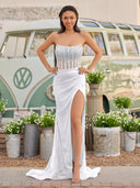 Strapless Mermaid Long Sequins Prom Dress With Split – Prom Dress by KissProm | Available at KissProm