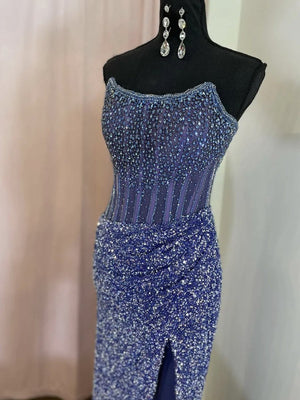 Narcissa | Strapless Mermaid Long Sequins Prom Dress With Split