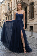 A - Line Sweetheart Beads Empire - Waist Sleeveless Prom Dress With Slit - KissProm