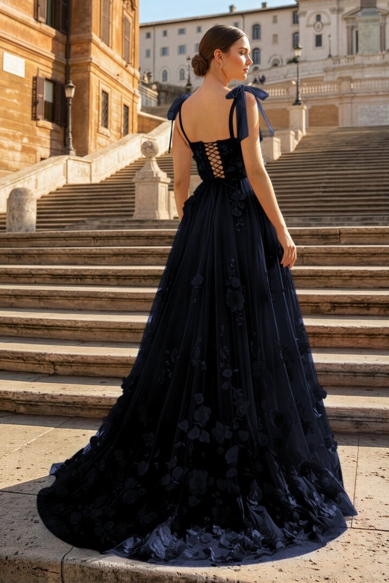 Scarlet Tulle A-line 3D Flower Long Prom Dress With Slit Scarlet Tulle A-line 3D Flower Long Prom Dress With Slit