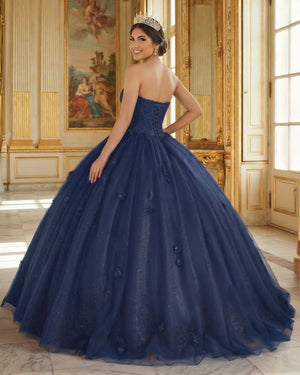Navy Blue 3D Flowers Glitter Sequins Sleeveless Quinceanera Dresses (2) | KISSPROM