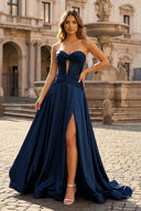 Navy Blue A Line Sweetheart Long Formal Dress With Keyhole | KISSPROM