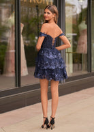 Everly | Navy Blue - A-Line Sweetheart Tiered Short Homecoming Dress