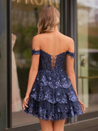 Everly | Navy Blue - A-Line Sweetheart Tiered Short Homecoming Dress
