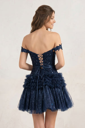 Navy Blue A Line Tulle Tiered Short Homecoming Dress | KISSPROM