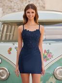 Fleur | Bodycon Satin Double Straps Keyhole Back Homecoming Dress