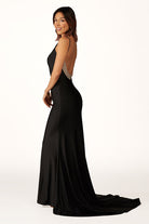 Navy Blue Beaded V-Neck Backless Mermaid Long Prom Dress