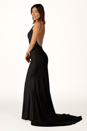 Black Beaded V-Neck Backless Mermaid Long Prom Dress -KissProm